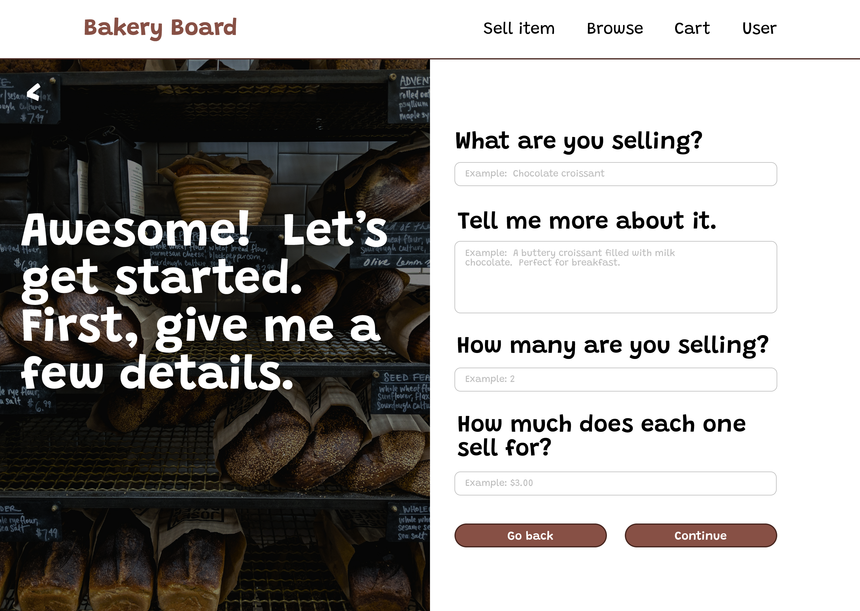 Item information screen, desktop screensize