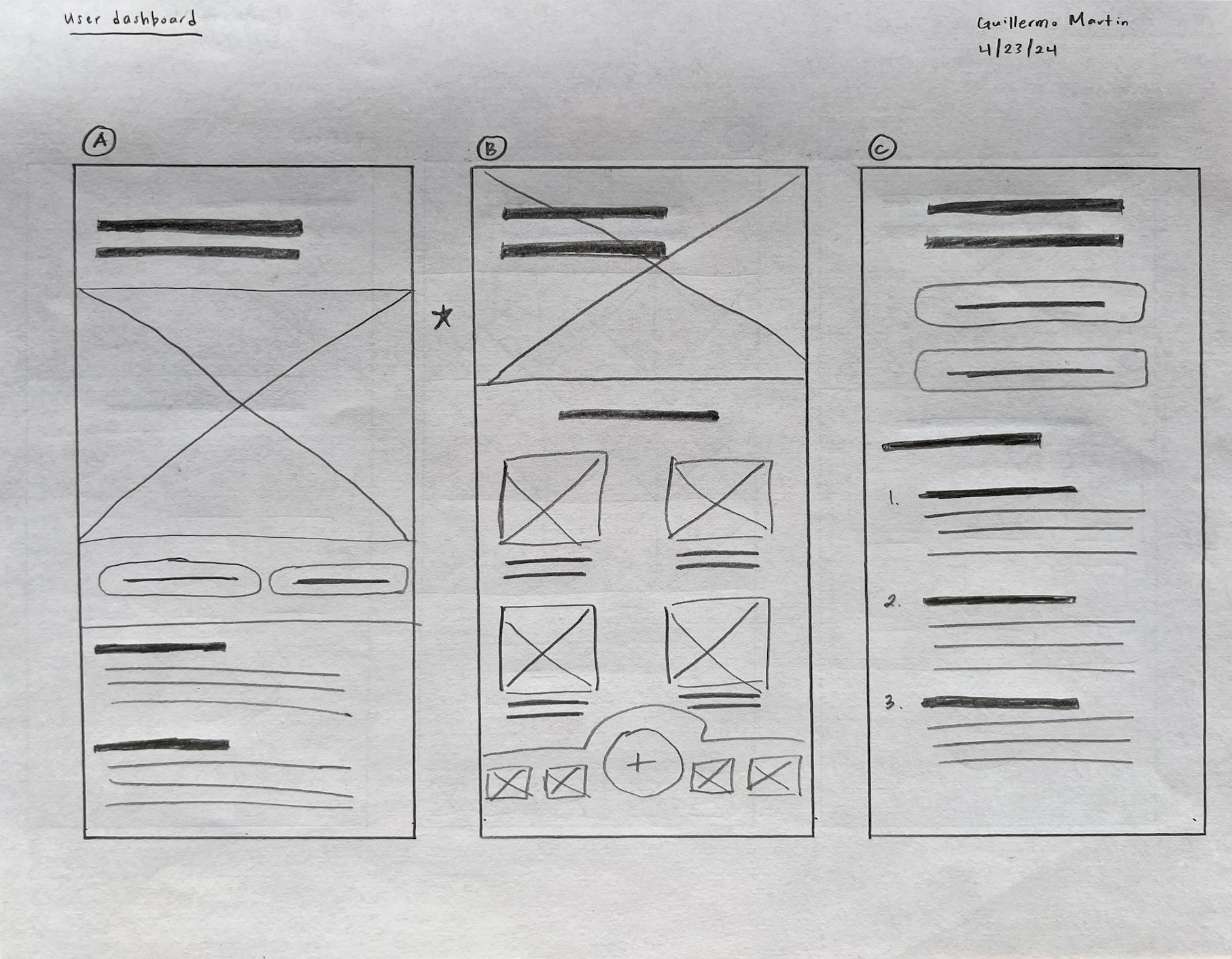 Hand drawn wireframes