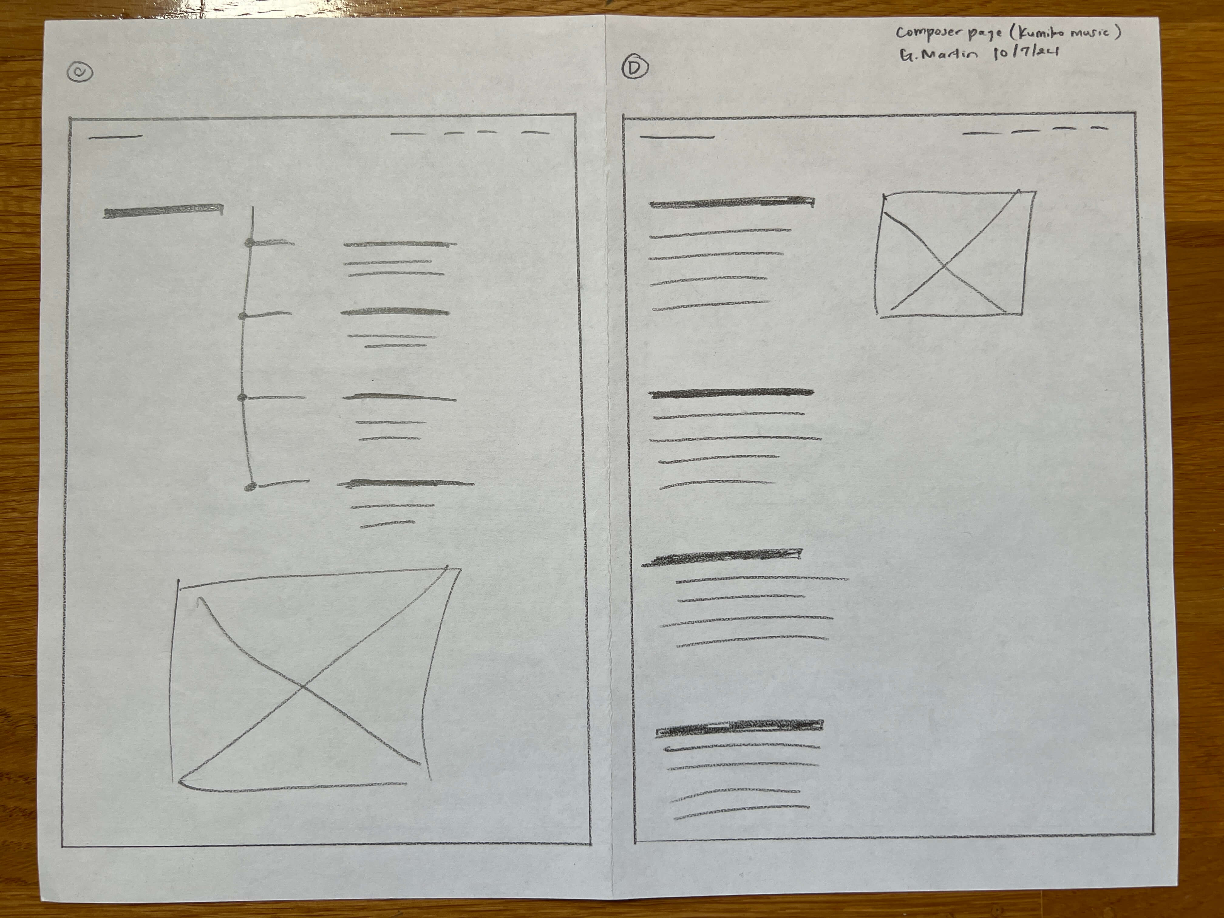 Hand drawn wireframes