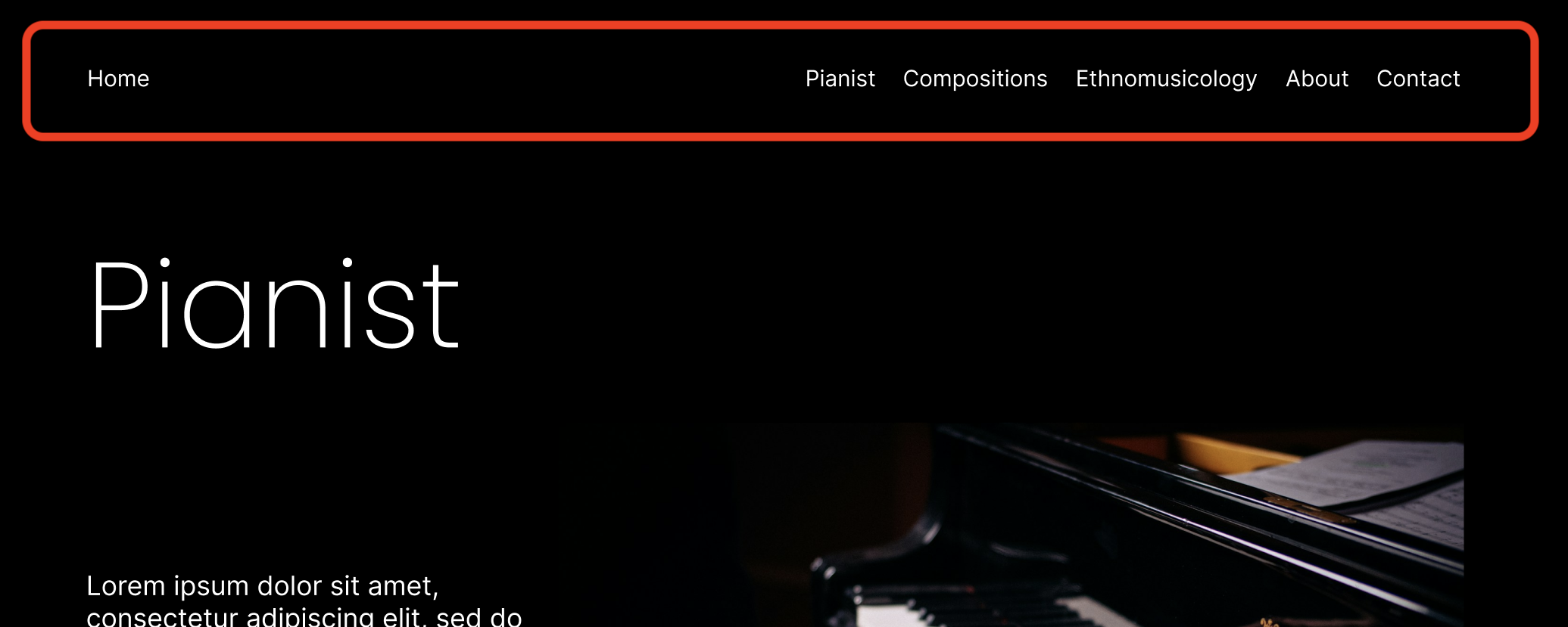 Mockup with the navbar circled in red